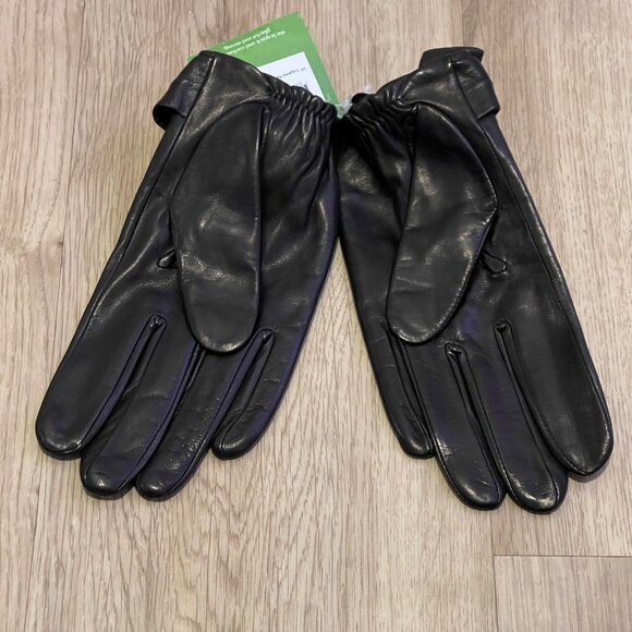 NWT Kate Spade Black Leather Self Knot Bow Gloves XL Style #KS1001658 New - Picture 6 of 7